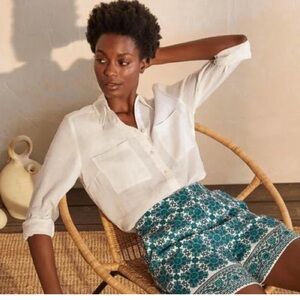 BODEN LINEN SHORTS - INDIAN OCEAN TILE PRINT